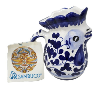 Ceramic Rooster Creamer‎ Pitcher Sambuco Mario Deruta Italy Blue French Country